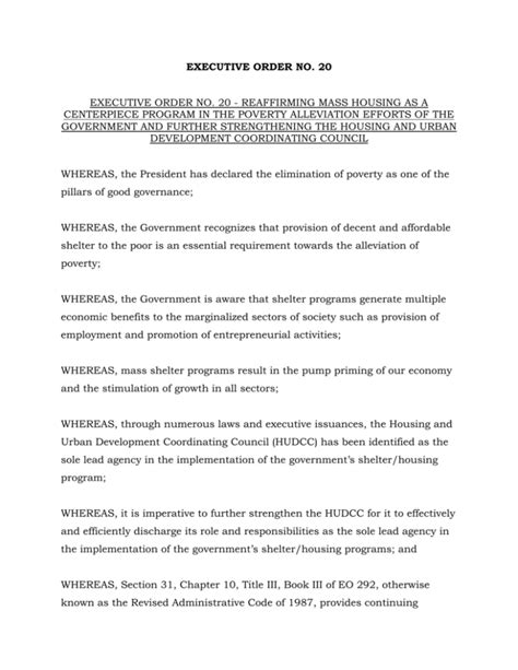 Executive Order No. 20 .